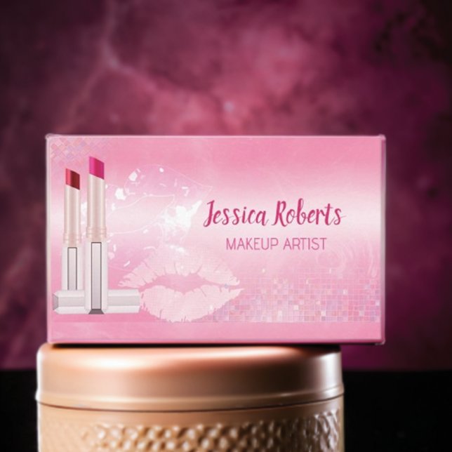 Tarjeta De Visita Artista moderno de maquillaje de los labios rosado (Subido por el creador)