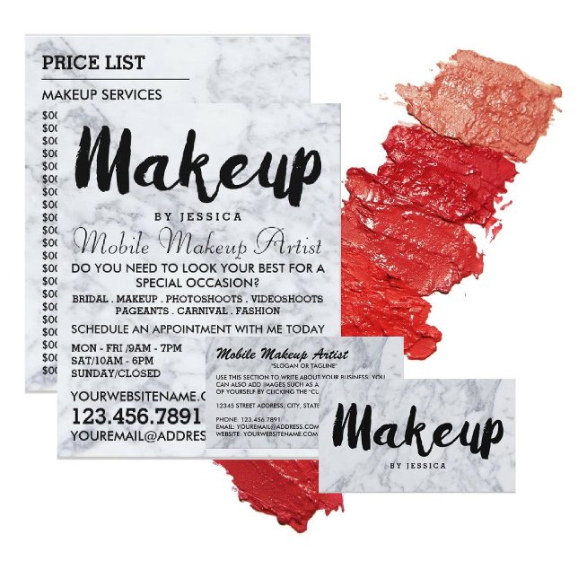 Tarjeta De Visita Artista moderno de maquillaje de mármol de moda (Subido por el creador)
