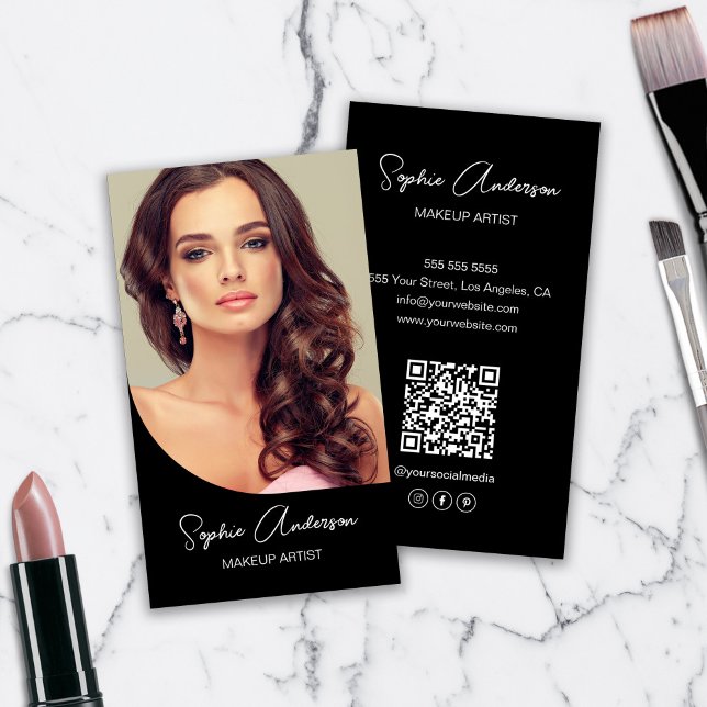 Tarjeta De Visita Artista moderno de maquillaje foto negro (Modern Makeup Artist Photo Black Business Card)