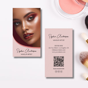 Tarjeta De Visita Artista moderno de maquillaje foto QR Rosa