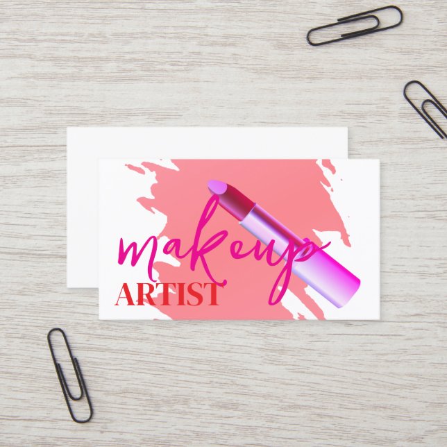 Tarjeta De Visita Artista moderno de maquillaje pintor rosado y oro (Anverso/Reverso In Situ)