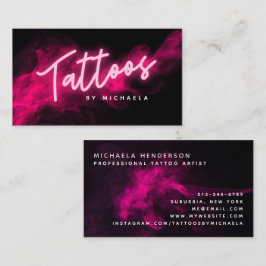Tarjeta De Visita Artista moderno de tatuajes de neón rosa y humo