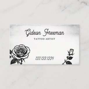 Tarjeta De Visita Artista moderno de tatuajes de rosas blancas y neg
