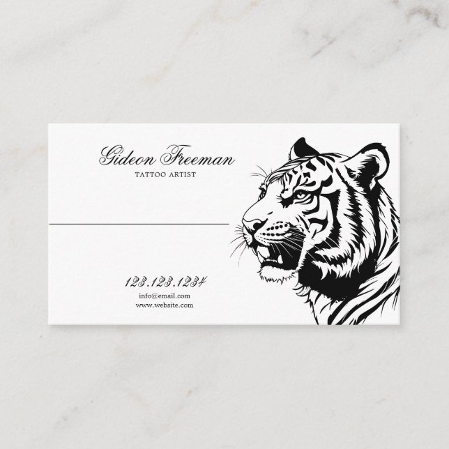 Tarjeta De Visita Artista moderno de tatuajes para tigres blancos y  (Anverso)