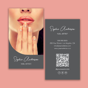 Tarjeta De Visita Artista Moderno de Uñas Gris