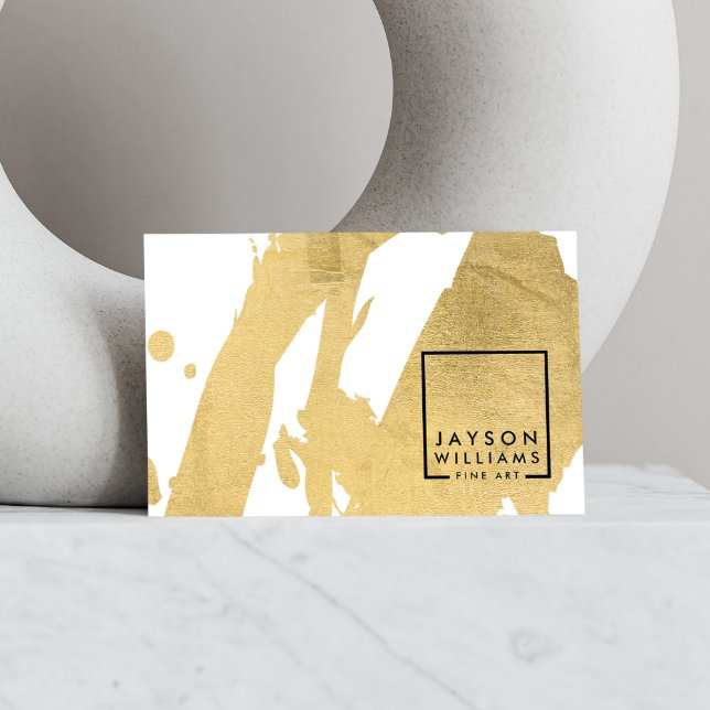 Tarjeta De Visita Artista moderno Resumen Faux Gold Brushstrokes (Subido por el creador)