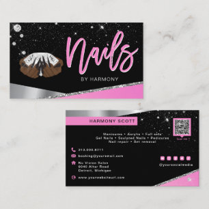 Tarjeta De Visita Artista Nail Tech Glam Salón De Diamantes De Plat