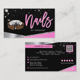 Tarjeta De Visita Artista Nail Tech Glam Salón De Diamantes De Plata