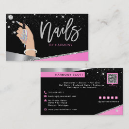 Tarjeta De Visita Artista Nail Tech Glam Salón De Diamantes De Plata
