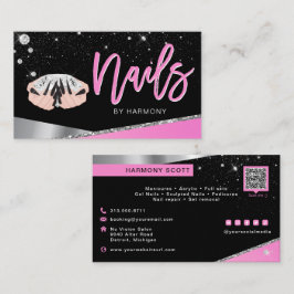 Tarjeta De Visita Artista Nail Tech Glam Salón De Diamantes De Plata