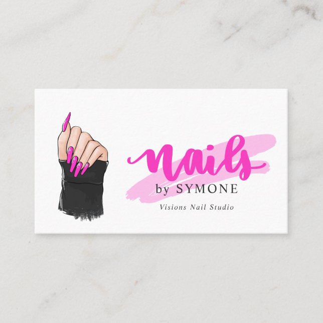 Tarjeta De Visita Artista Nail Tech | Salón de Bonito del Diseñador  (Anverso)