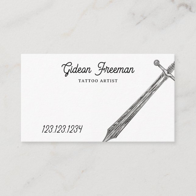 Tarjeta De Visita Artista simple de tatuajes de espadas en blanco y  (Anverso)
