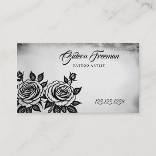 Tarjeta De Visita Artista único de tatuajes de rosas blancas y negra