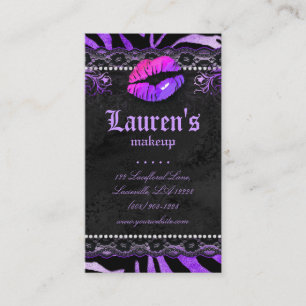 Tarjeta De Visita Artistas de maquillaje Labios N Lace Cebra Púrpura