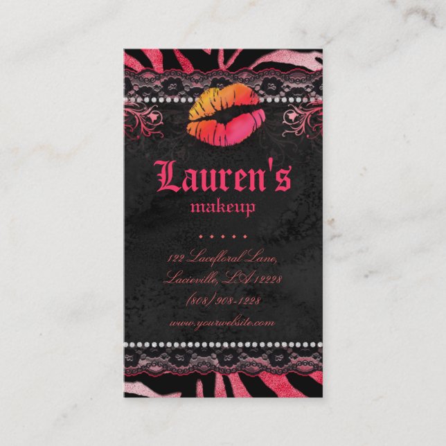 Tarjeta De Visita Artistas de maquillaje Labios N Lace Naranja Rosa  (Anverso)