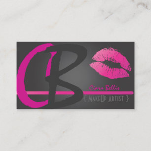 Tarjeta De Visita artistas de Maquillaje, Monograma, labios rosa cal