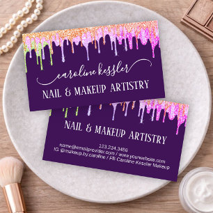 Tarjeta De Visita Artistas de Maquillaje y Uñas Beauty Drip Glitter 