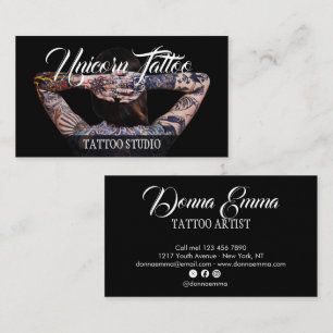 Tarjeta De Visita artistas de tatuajes negros tipografía de guión de