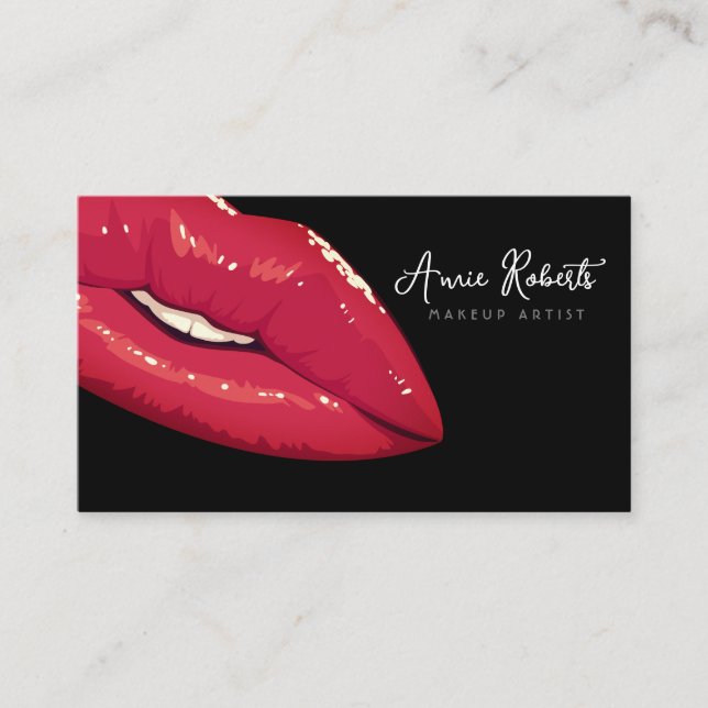 Tarjeta De Visita Artistas modernos de maquillaje labios rojos (Anverso)