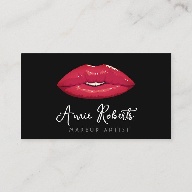 Tarjeta De Visita Artistas modernos de maquillaje labios rojos (Anverso)