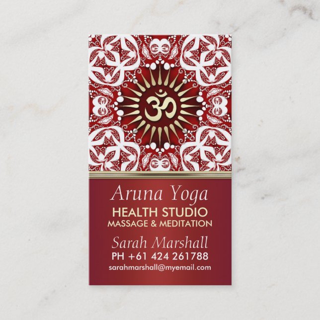 Tarjeta De Visita Aruna Yoga Eastern New Age Business Card (Anverso)