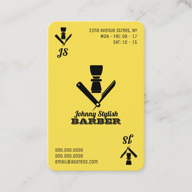 Tarjeta De Visita As de barberos amarillo negro (Anverso)
