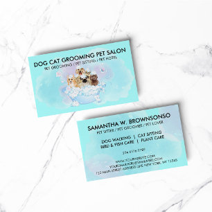 Tarjeta De Visita Aseador de mascotas azul teal rosa gatos perros