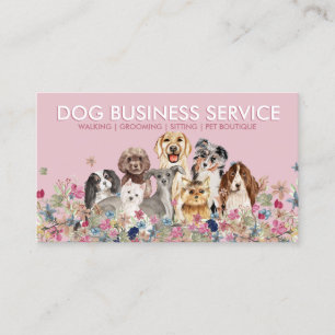 Tarjeta De Visita Aseo Caminata Sentada Perro Sombra Rosa