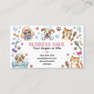 Tarjeta De Visita Aseo de Mascotas con Acuarela Personalizable Anima