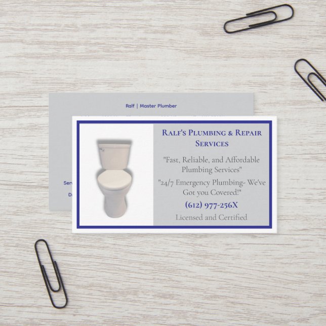 Tarjeta De Visita Aseo de servicios de fontanería gris azul (Anverso/Reverso In Situ)