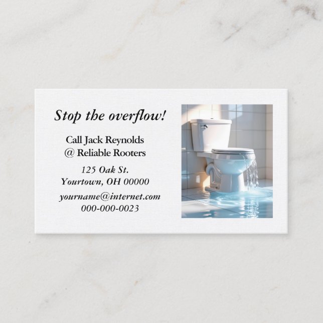 Tarjeta De Visita Aseo desbordante para un negocio de fontanería (Anverso)