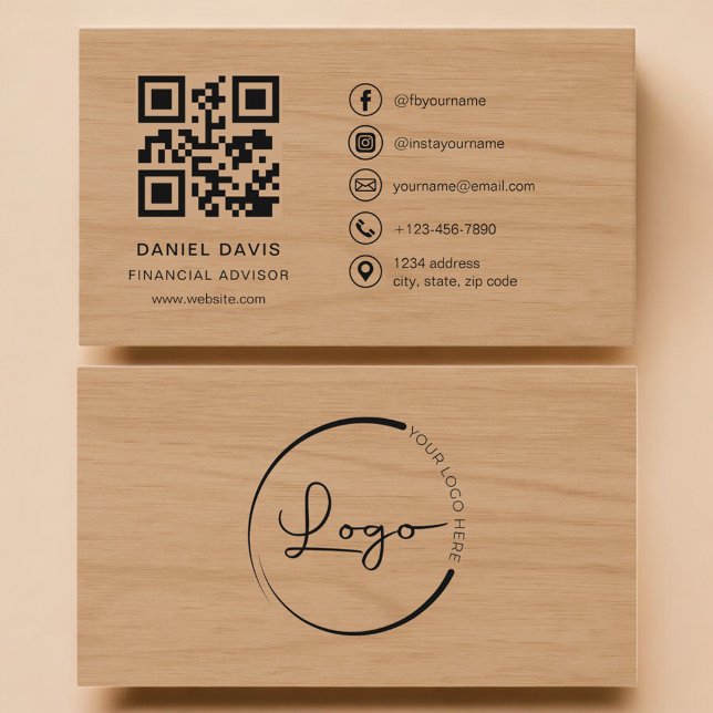Tarjeta De Visita Asesor Financiero Código QR Profesional de Madera (Subido por el creador)
