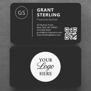 Tarjeta De Visita Asesor Financiero Logo Negro Código QR Profesional