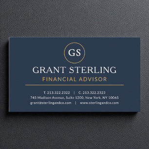 Tarjeta De Visita Asesor financiero Navy Blue Gold Luxury Moderno