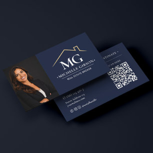 Tarjeta De Visita Asesor inmobiliario Realtor foto QR azul marino os