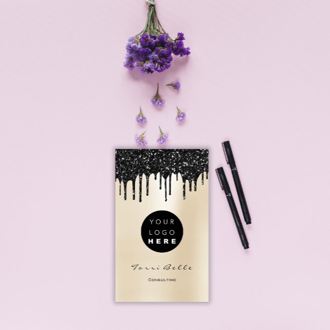 Tarjeta De Visita Asesoría profesional sobre puntas negras con logot (Logo Professional Black Drip Pearly Consulting Business Card)