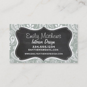 Tarjeta De Visita Ash Gray; Gray Paisley; Retro Chalkboard look