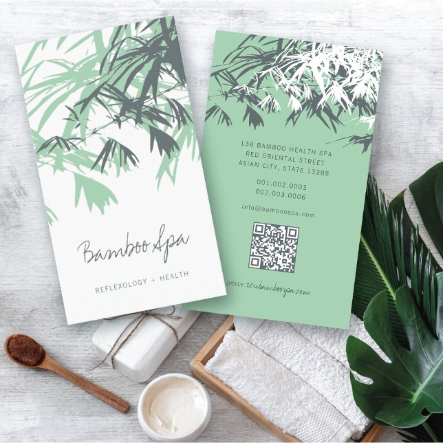 Tarjeta De Visita Asia Zen Red Bamboo deja spa oriental moderno (Oriental Asian Bamboo Leaves Modern Zen Spa Business Card / Profile Card @ fatfatin_red_knot)