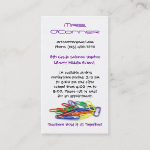 Tarjeta De Visita Asimiento de los profesores él junto Paperclips