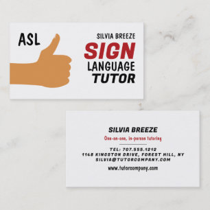 Tarjeta De Visita ASL Thumbs-up Rótulo Gesture Language Tutor, Profe