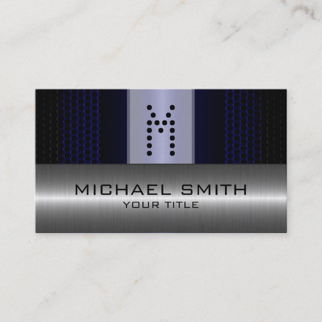 Tarjeta De Visita Aspecto de acero inoxidable de agujero azul platea (Anverso)