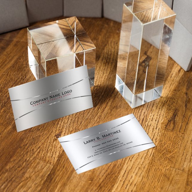 Tarjeta De Visita Aspecto de acero inoxidable plateado Faux (Subido por el creador)