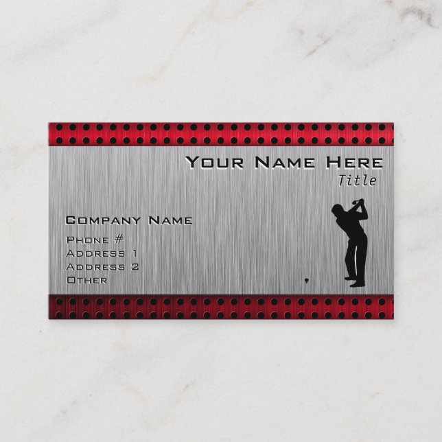 Tarjeta De Visita Aspecto de aluminio cepillado Golfer (Anverso)
