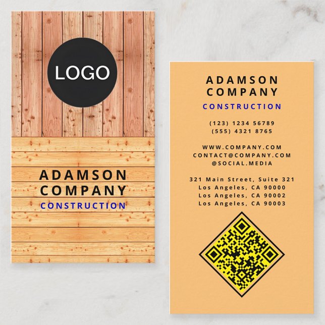Tarjeta De Visita Aspecto de grano de madera profesional - Código de (Modern Professional Wood Grain Look - Logo / QR Code Business Card)