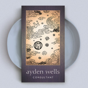 Tarjeta De Visita Aspecto de oro y madera de Lotus Art