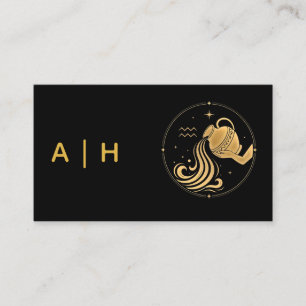Tarjeta De Visita Aspecto dorado - Acuario Zodiaco -monograma negro