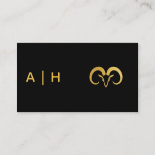 Tarjeta De Visita Aspecto dorado - Aries Zodiaco -monograma negro