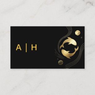 Tarjeta De Visita Aspecto dorado - Piscis Zodiaco -monograma neg
