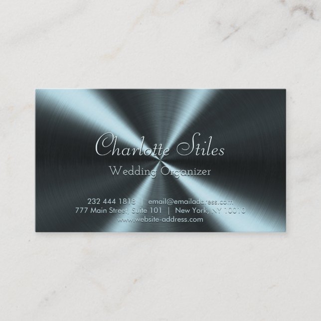 Tarjeta De Visita Aspecto metálico radial personalizado - Azul claro (Anverso)