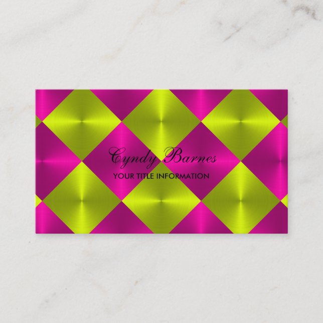 Tarjeta De Visita Aspecto metálico rosa Lime Baldosas de diamante (Anverso)